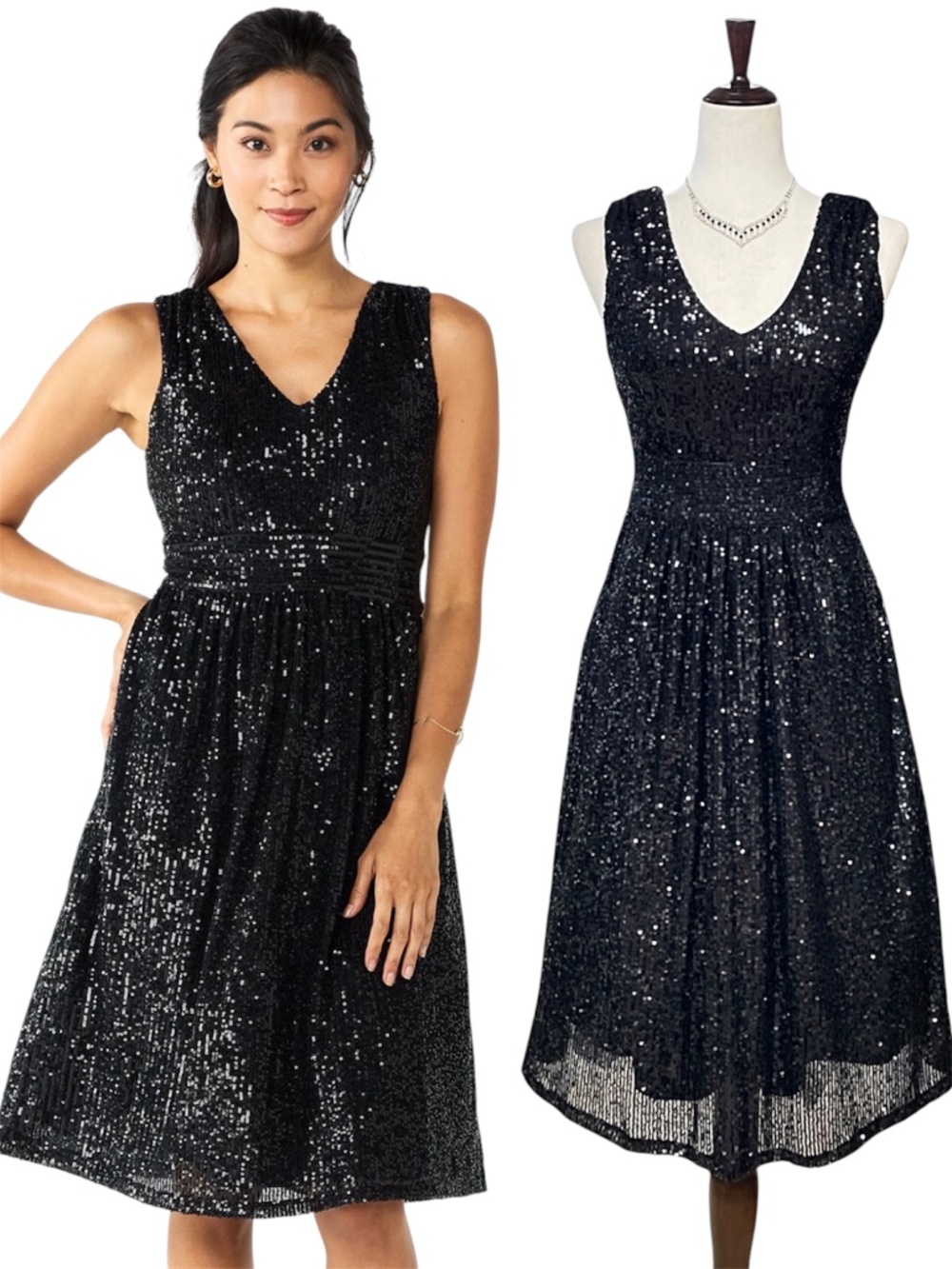Draper James RSVP V-Neck Black Sequin Dress Size 8